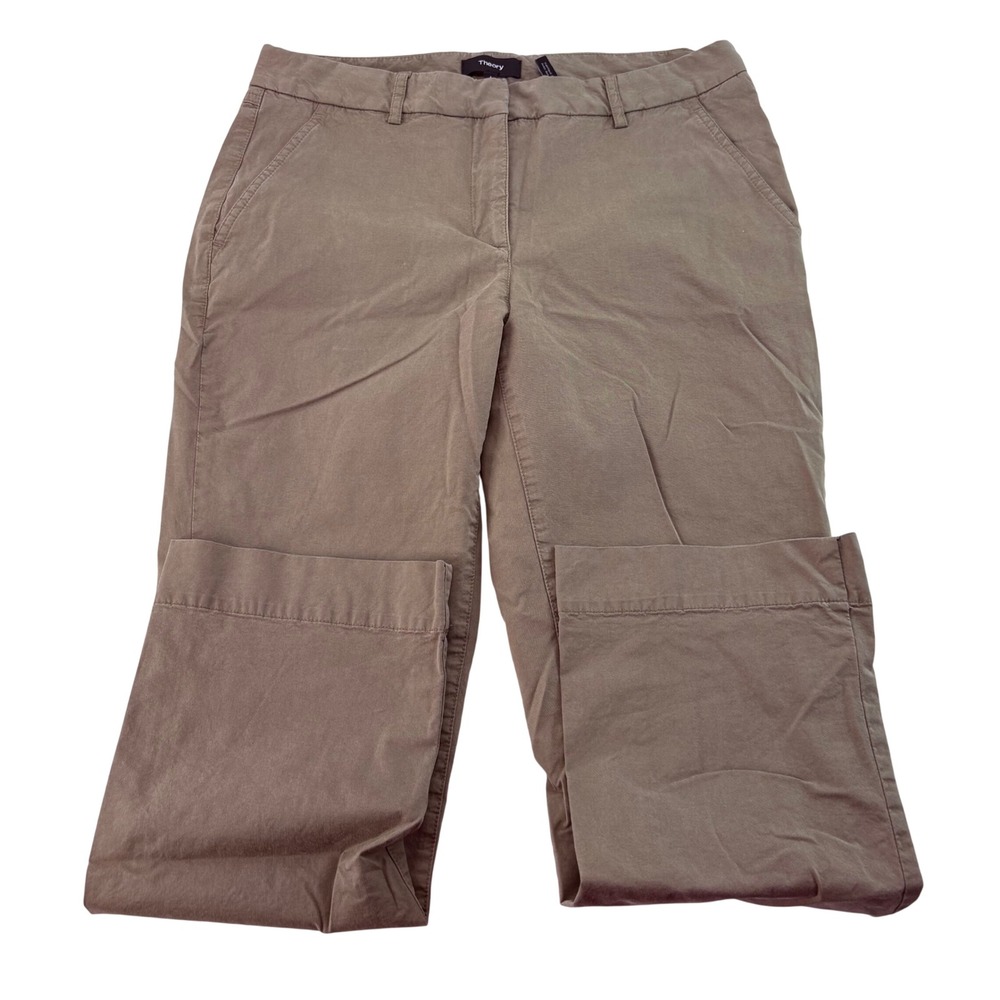 Theory Ava New Chino Pants Brown Straight Leg Stretch Trousers G0404221 Size 4